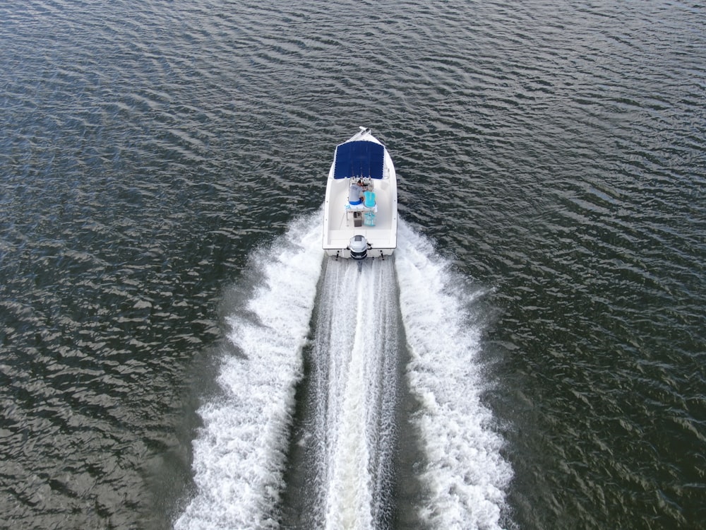 white and blue boat on sea during daytime