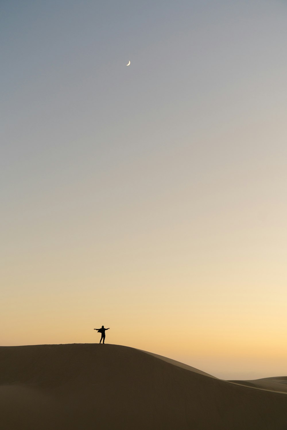 silhouette of man standing on sand during sunset