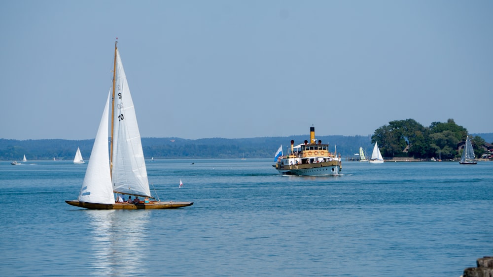 weißes und braunes Boot tagsüber auf See