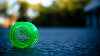 Close-up of a beginner-friendly colorful yoyo spinning mid-air