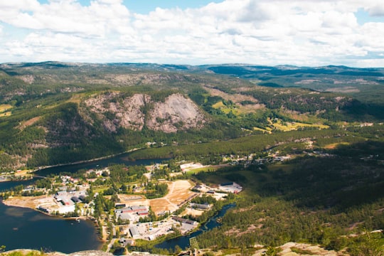 aerial view of city near green mountains during daytime in Treungen Norway