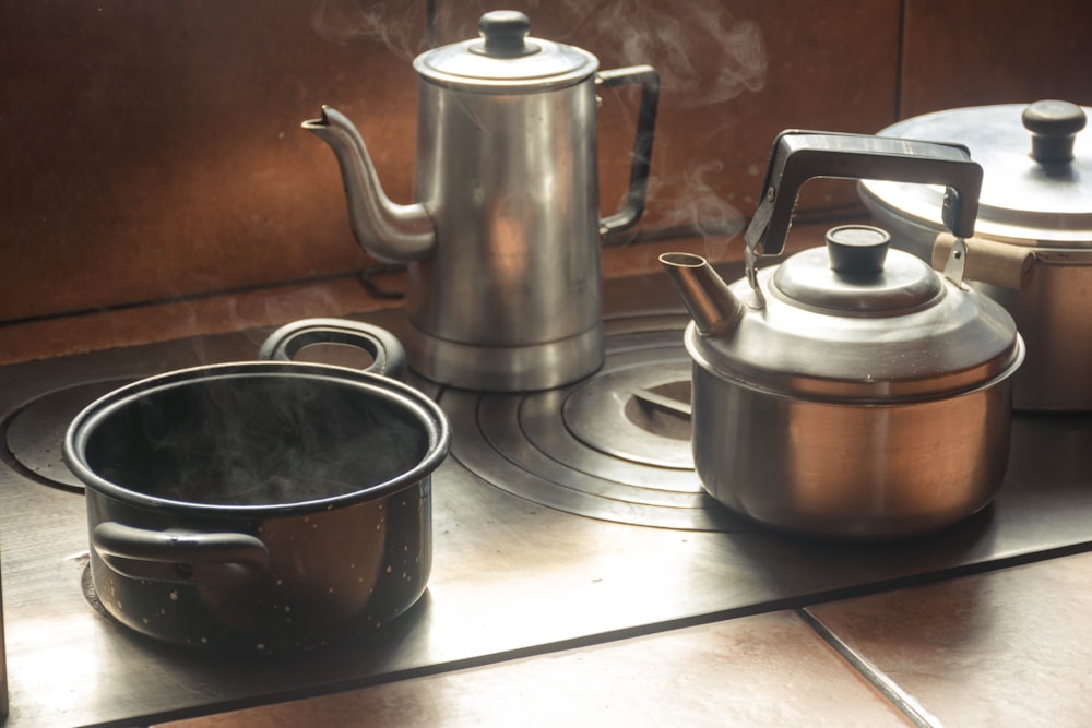 stainless steel kettle on stove