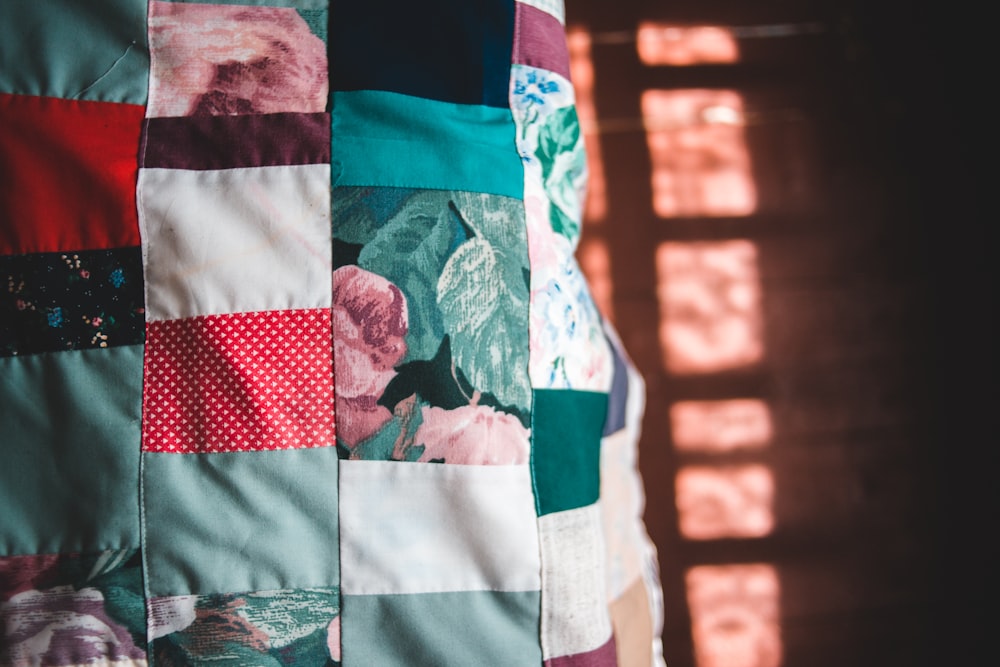 white blue and red textile