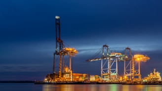 red and blue crane under blue sky during daytime