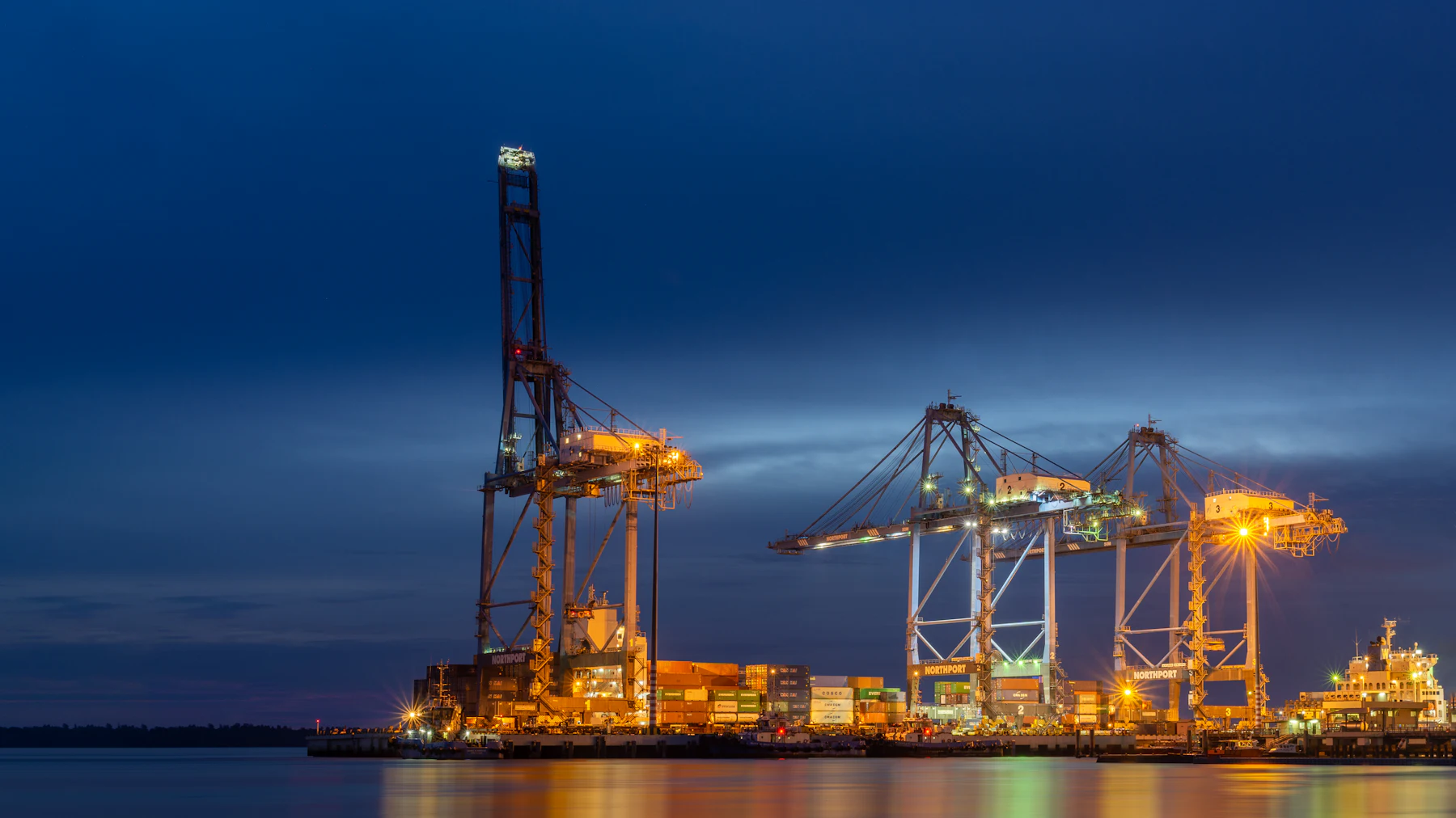 Container crane at blue hour