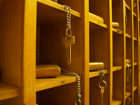 silver chain link necklace on brown wooden shelf