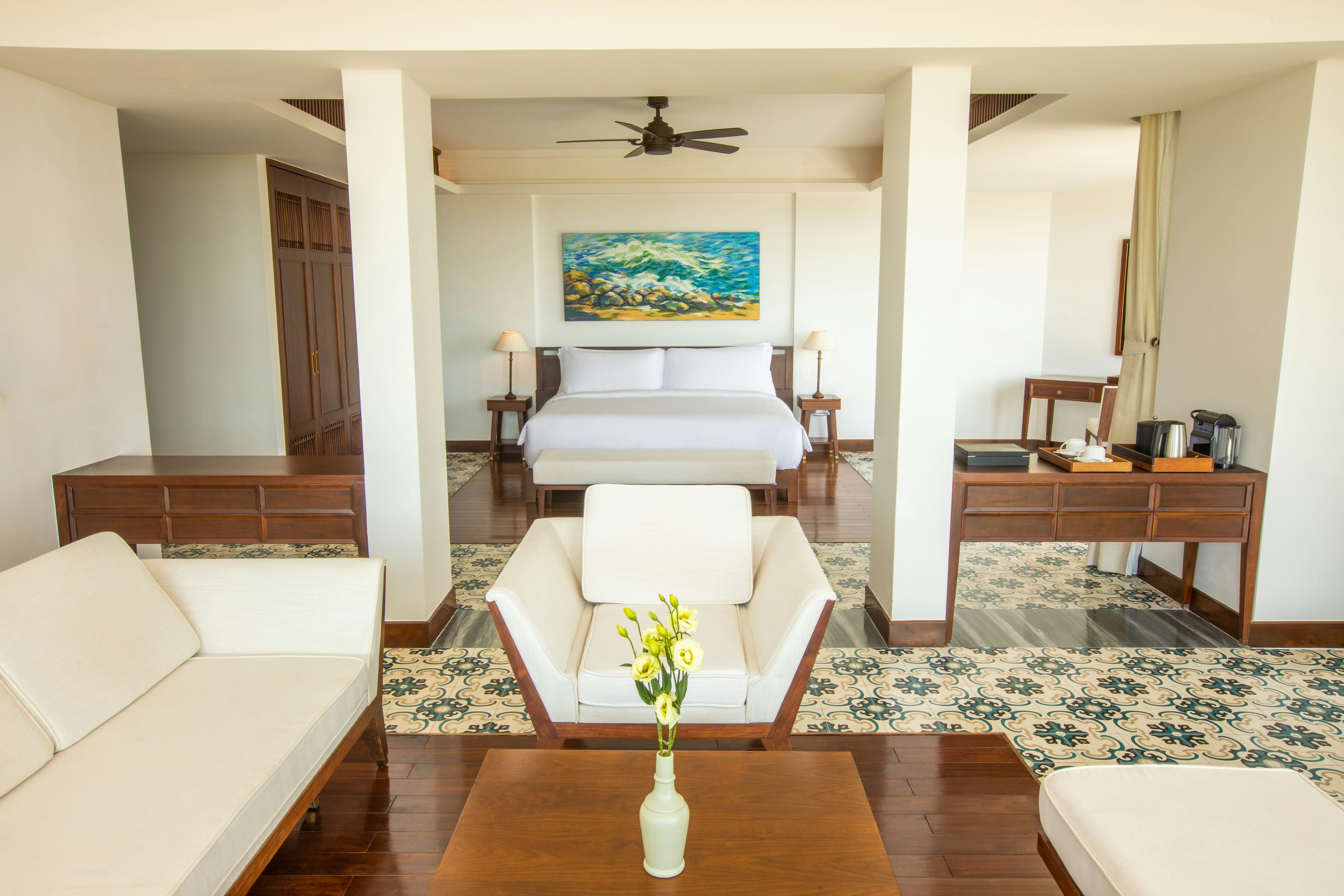 Indochine style resort room at The Anam Cam Ranh