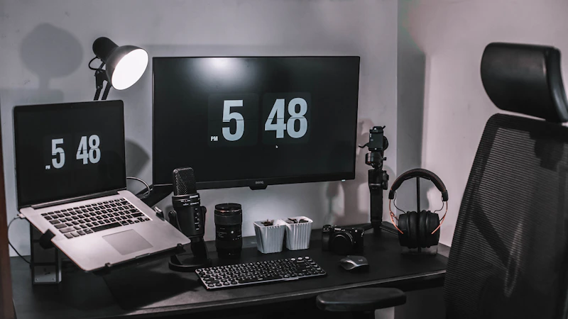 A minimal black monitor on a clean desk