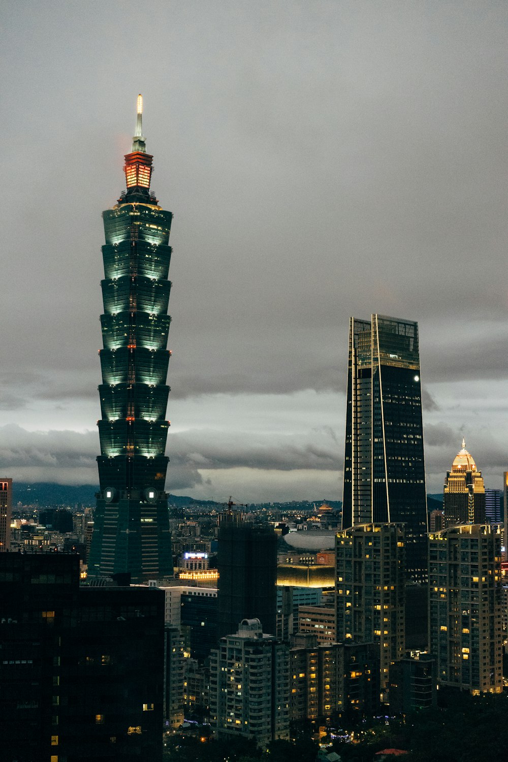 black and white tower building during night time