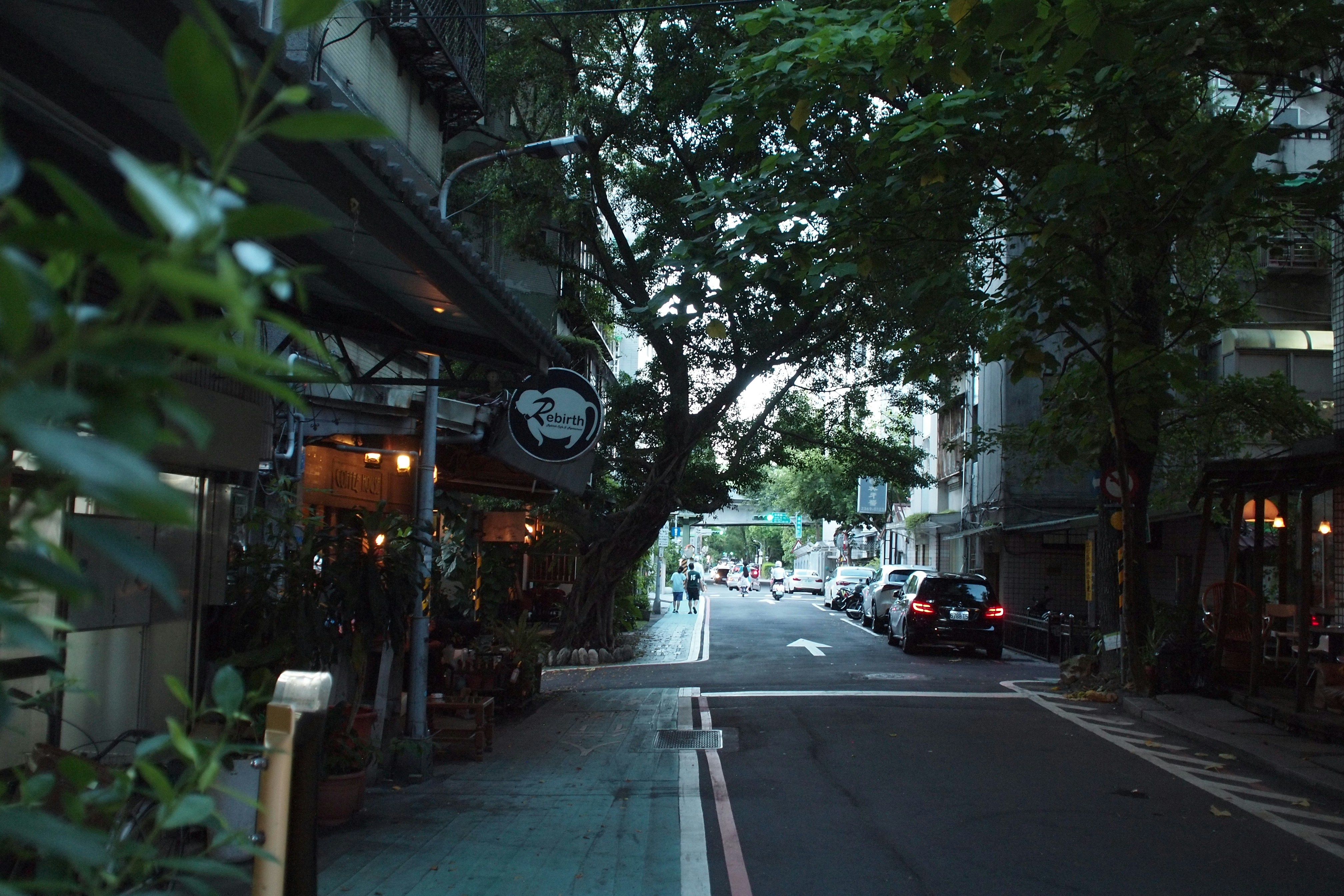 cars parked on sidewalk near building and trees during daytime