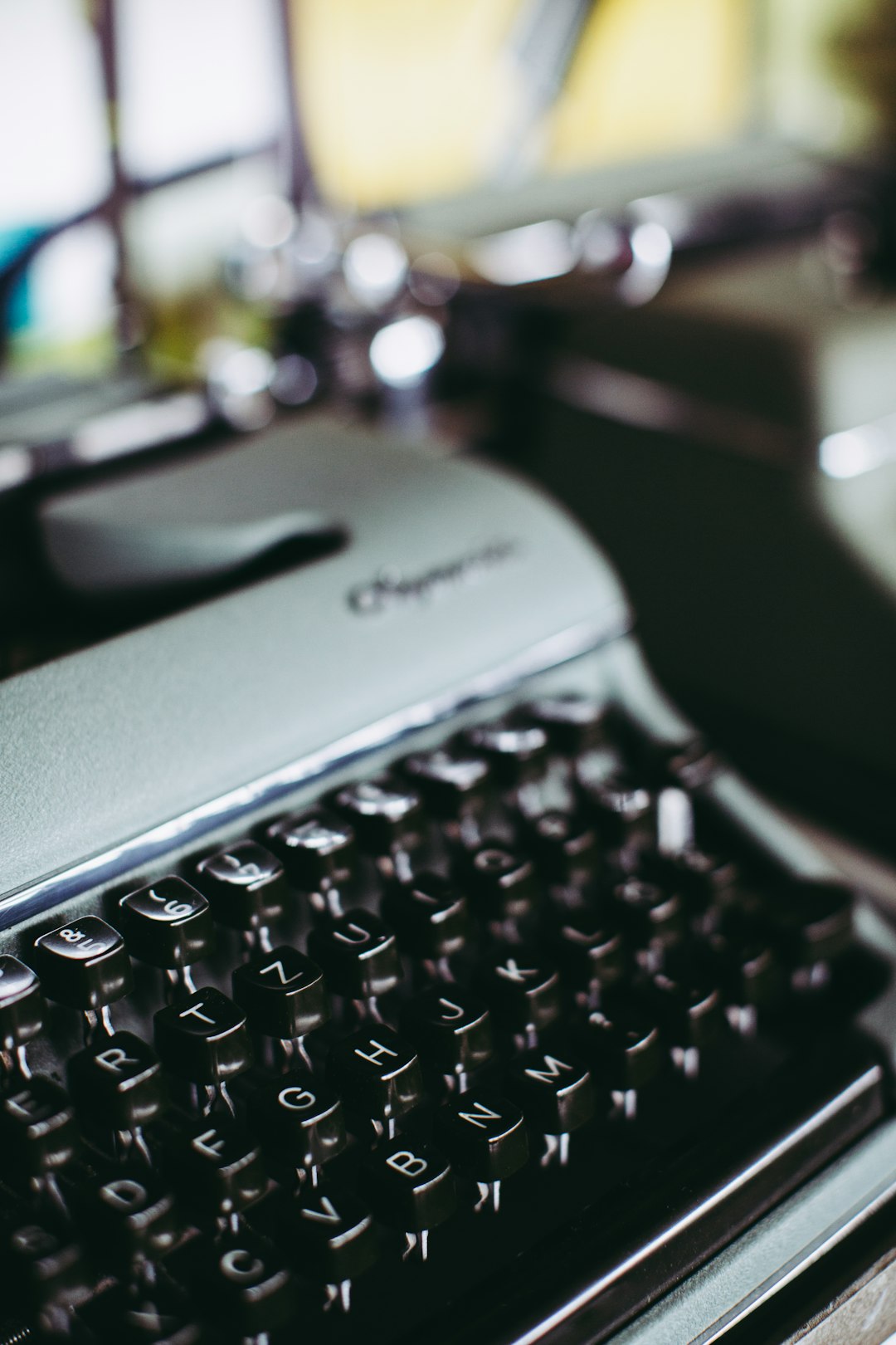 black and white typewriter in tilt shift lens