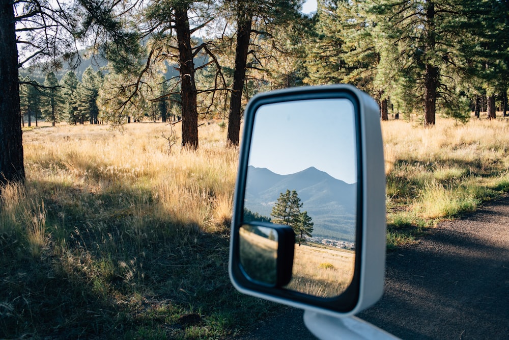 car side mirror with black frame