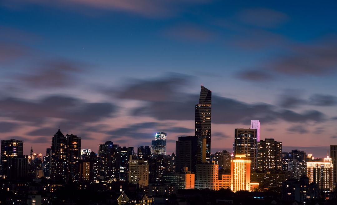 city skyline during night time