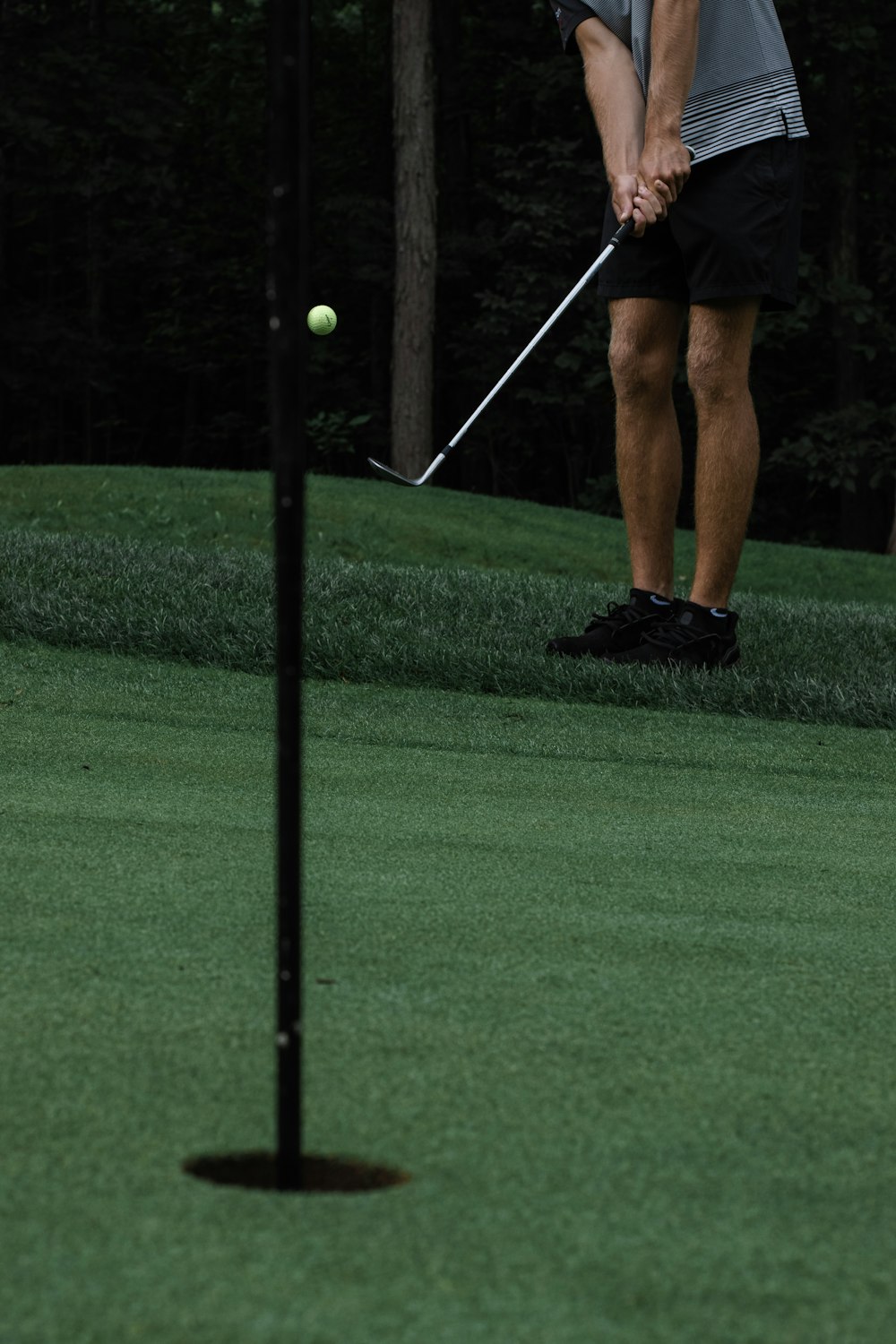 person in black shorts standing on golf course