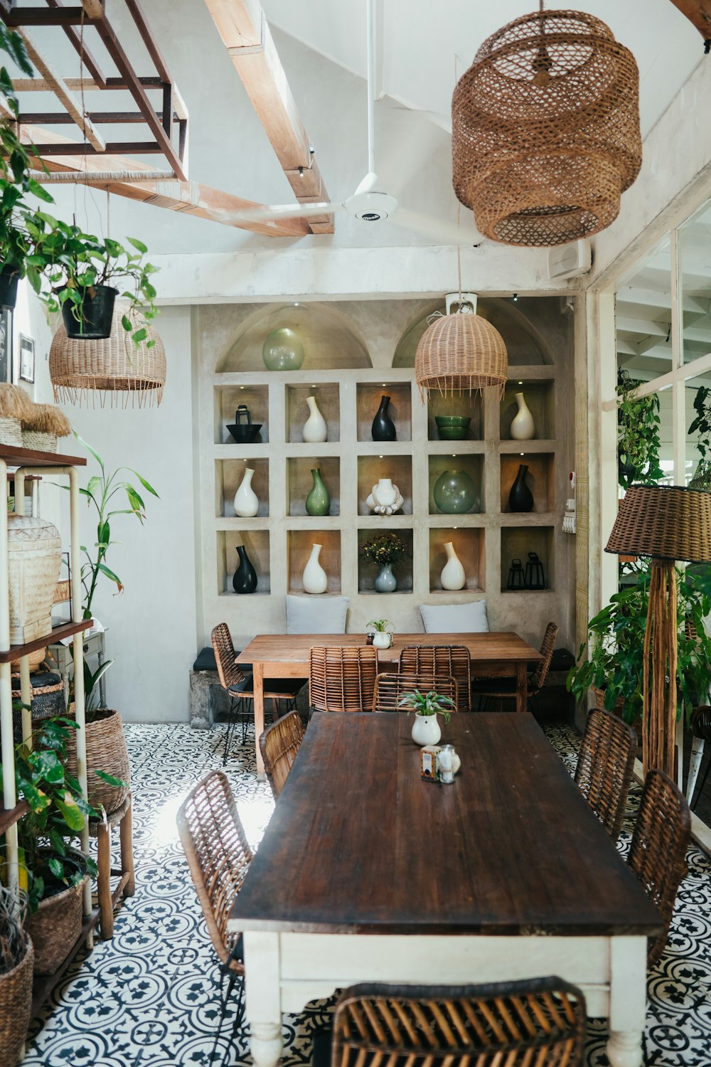 brown wooden table with chairs