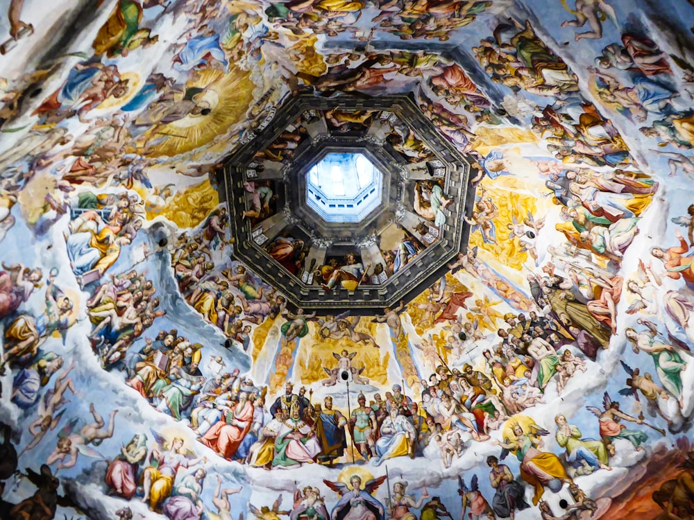 brown and white floral ceiling