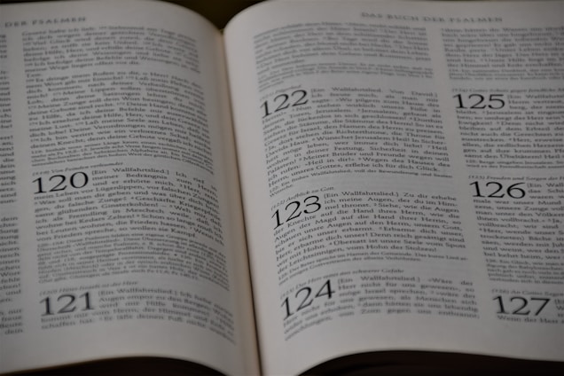 An open book displaying printed text in German, with visible page numbers including 120, 121, 122, 123, 124, 125, and 126. The text appears to be formatted in a structured manner, possibly indicating chapters or sections. The focus is primarily on the upper half of the pages.