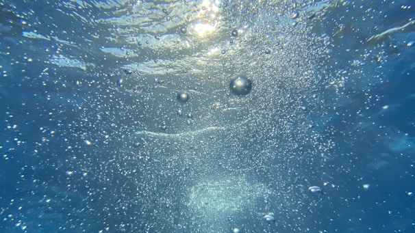 water bubbles in blue water