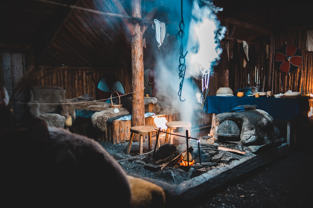 burning firewood on fire pit