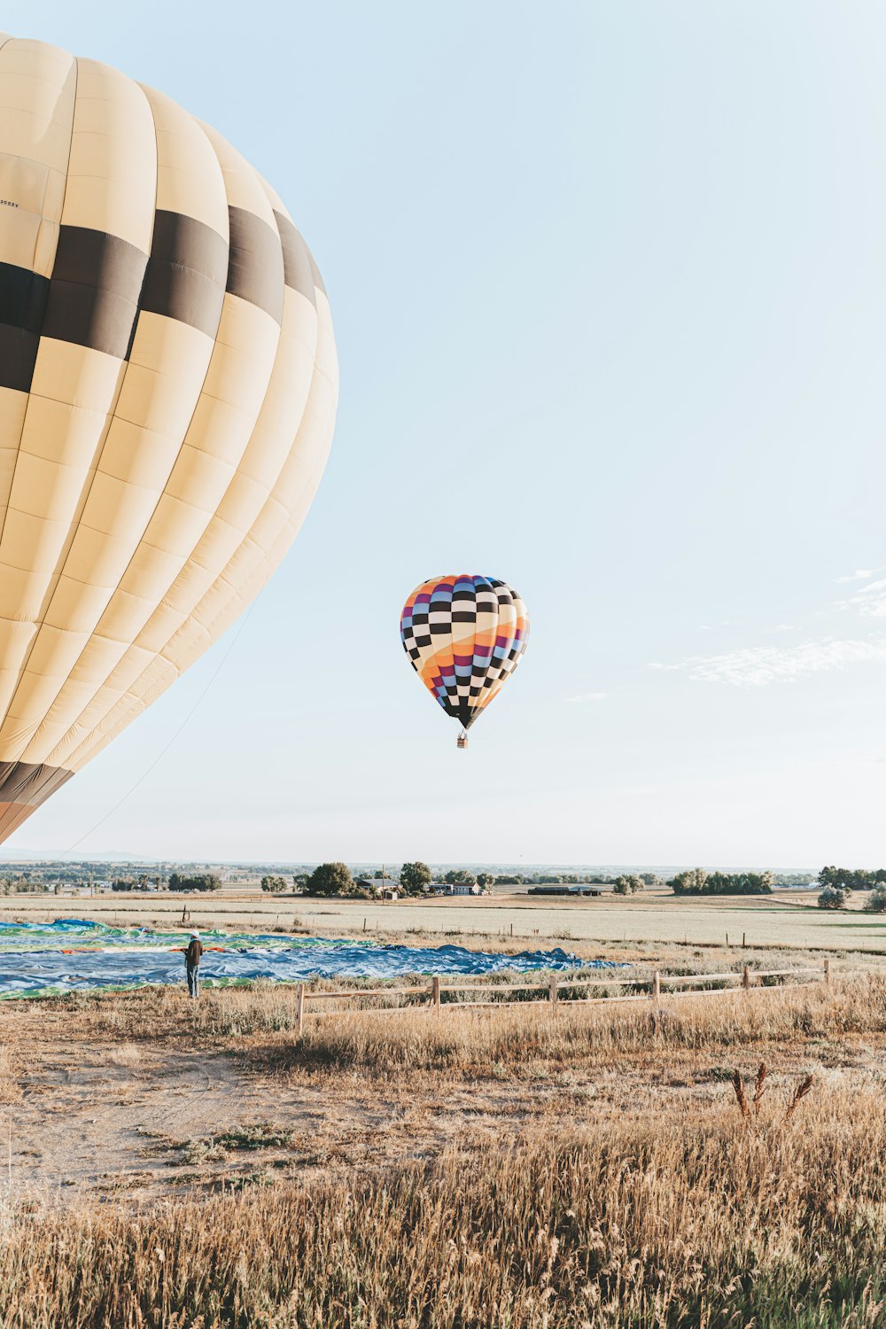 blue and white hot air balloon on the field