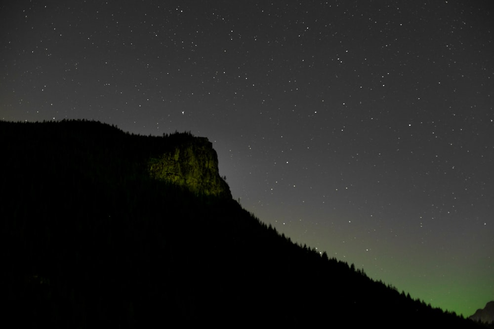 montagna verde sotto la notte stellata
