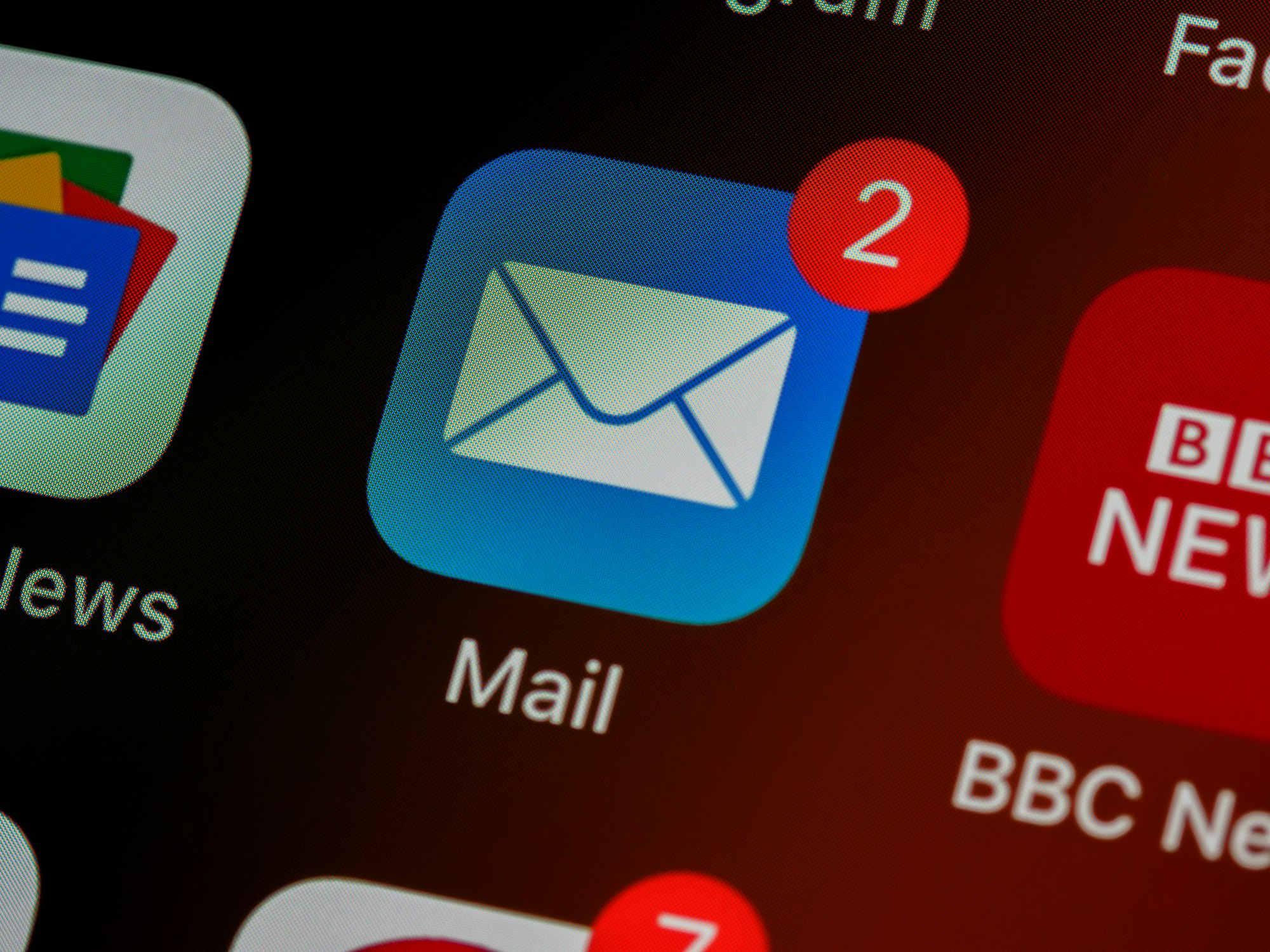 Mail app on iphone with two marketing email notifications