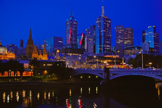 city skyline during night time in Melbourne City Centre Australia