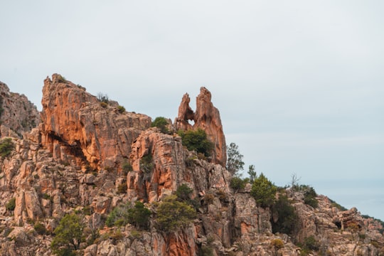 brown rock formation under white sky during daytime in Corse France