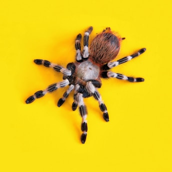 brown and black tarantula on yellow surface