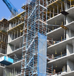 white and blue concrete building