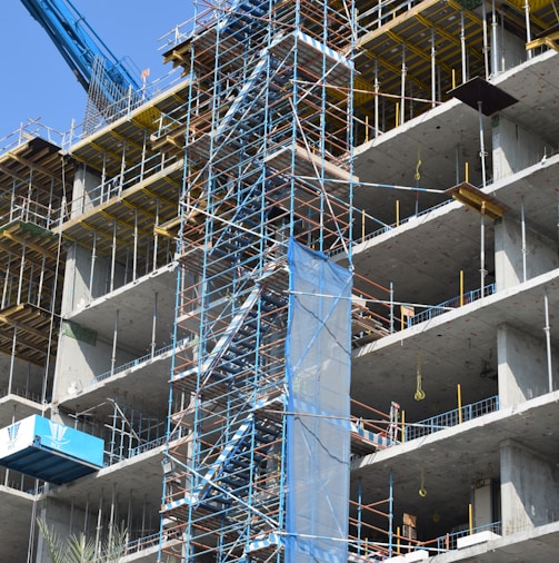 white and blue concrete building