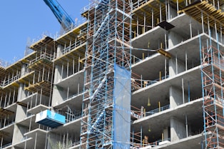 white and blue concrete building