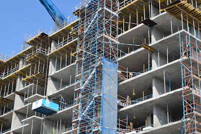 white and blue concrete building