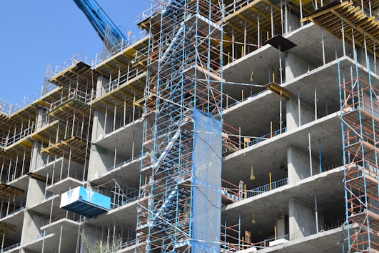 white and blue concrete building