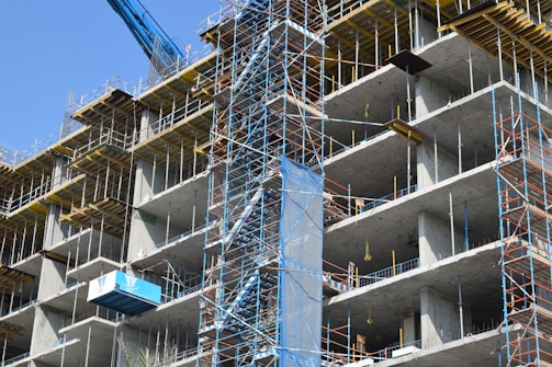 white and blue concrete building
