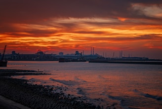 Sunrise over the bustling industrial ports along Gujarat's lengthy western coastline
