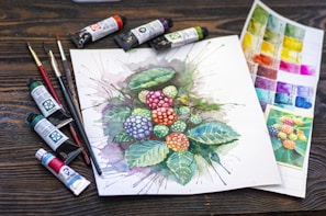 green and red fruit painting