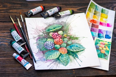 green and red fruit painting watercolor teams background