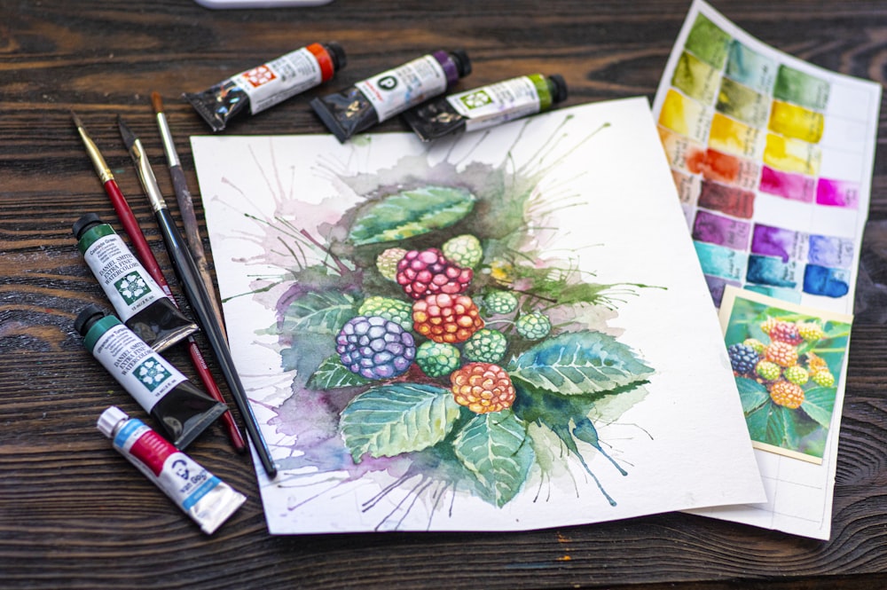 green and red fruit painting