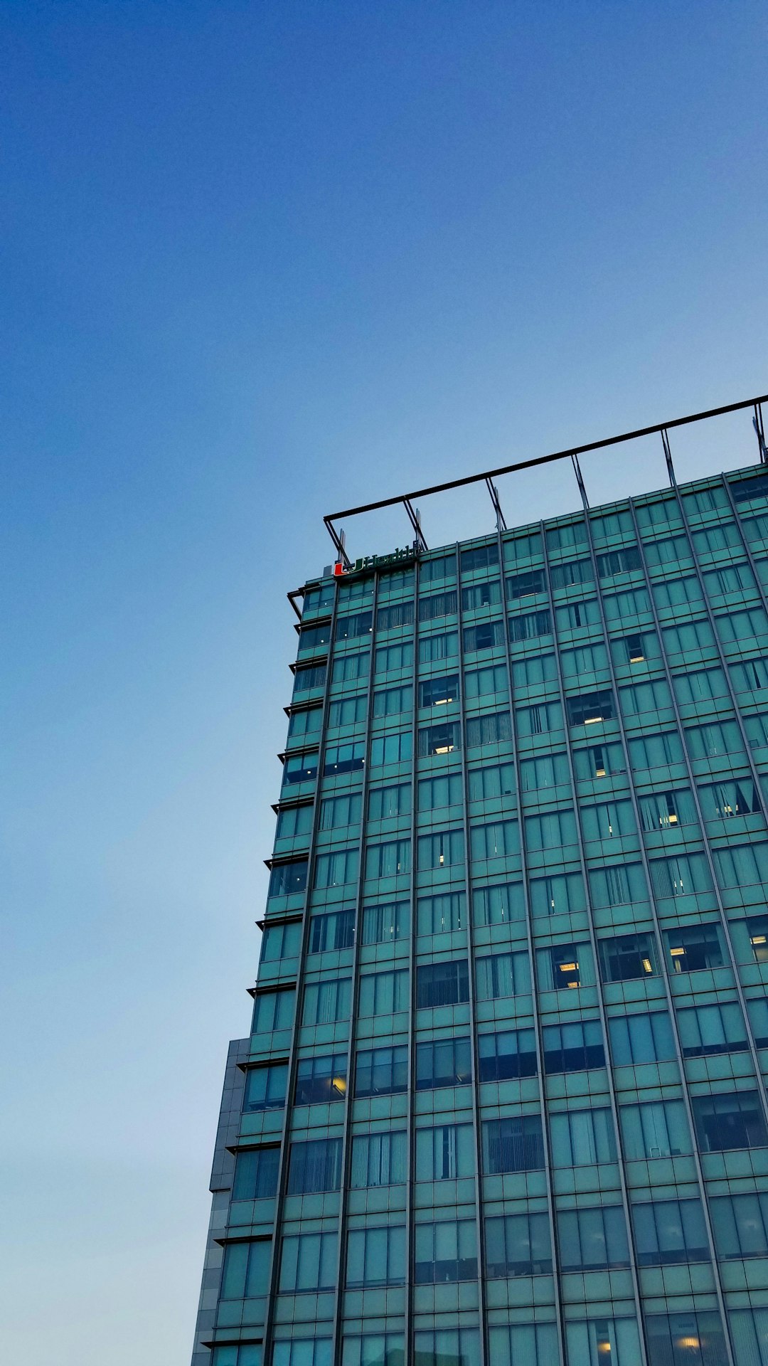 blue and red metal frame building