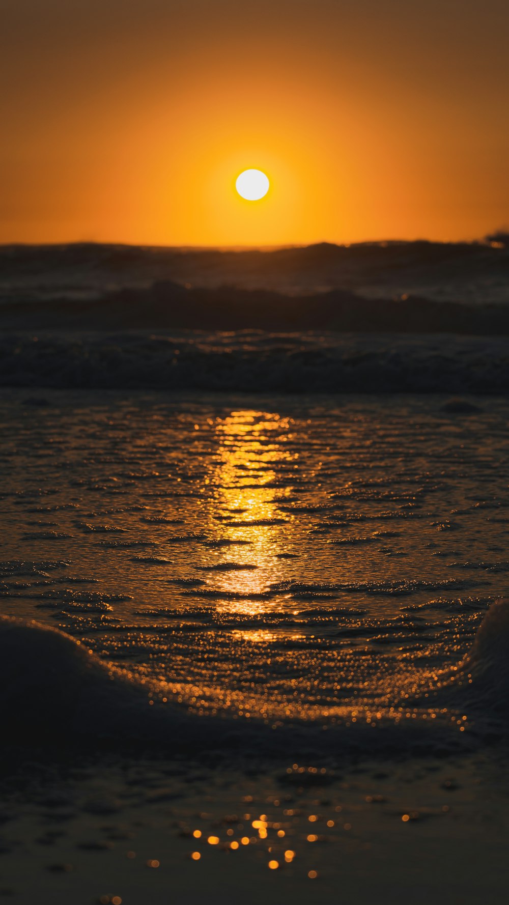 body of water during sunset