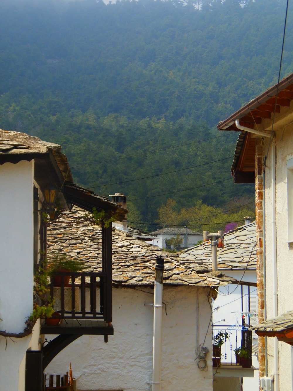 white and brown wooden house near green mountain during daytime