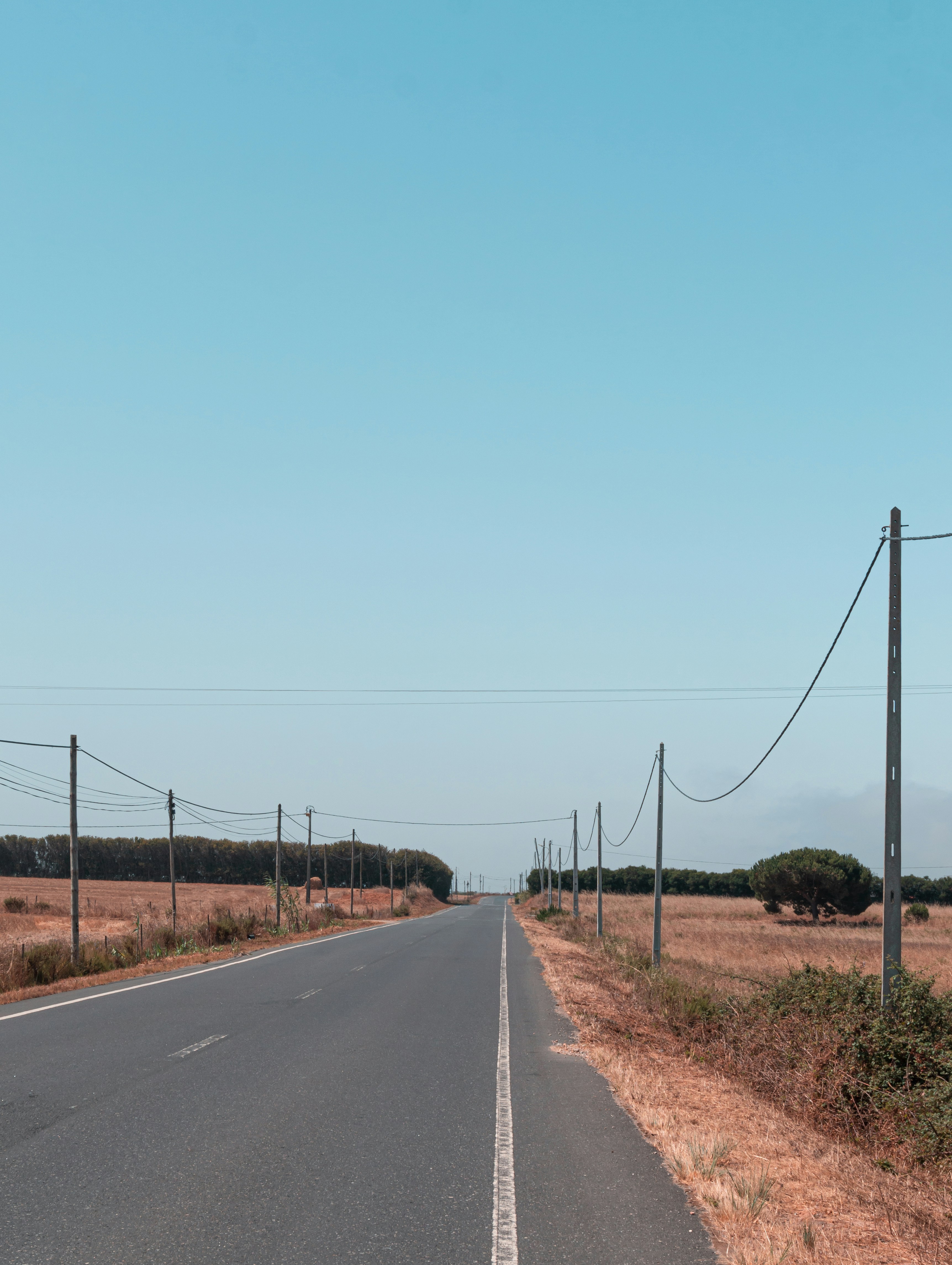 昼間の青空の下の灰色のコンクリート道路