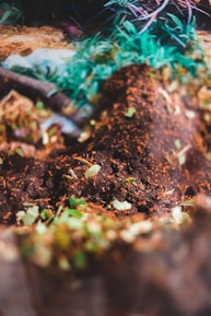 A close-up of soil, gravel, and mulch in separate piles, showcasing the materials available for delivery.