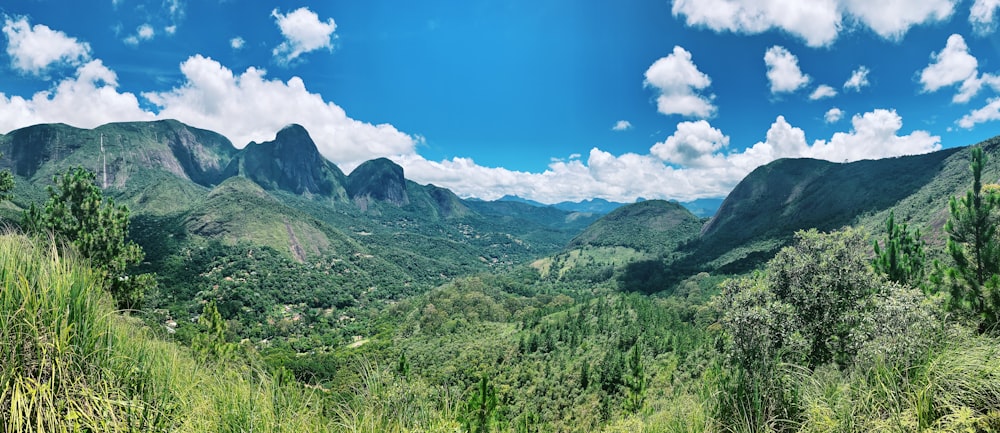 green grass field and mountains under blue sky during daytime