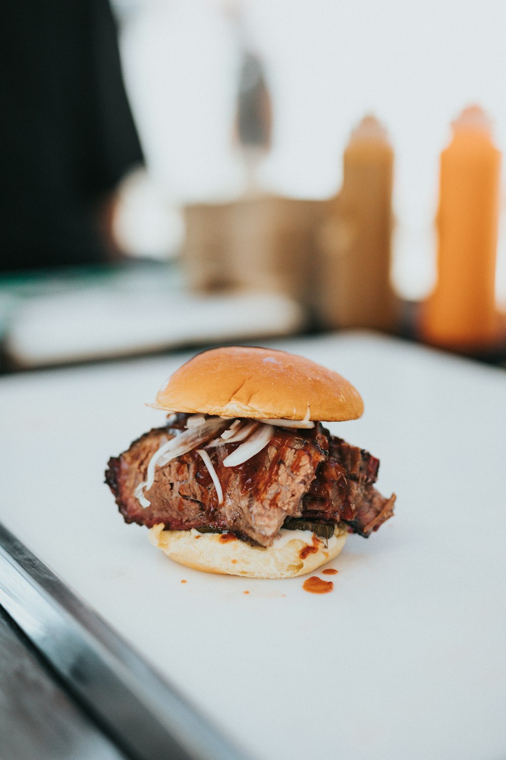 burger on white ceramic plate