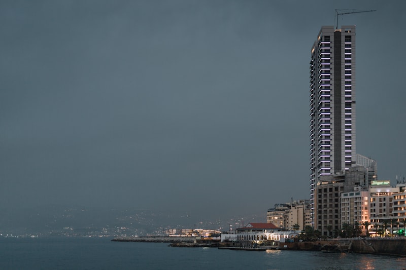 Beirut city skyline at dusk seen from the waterfront