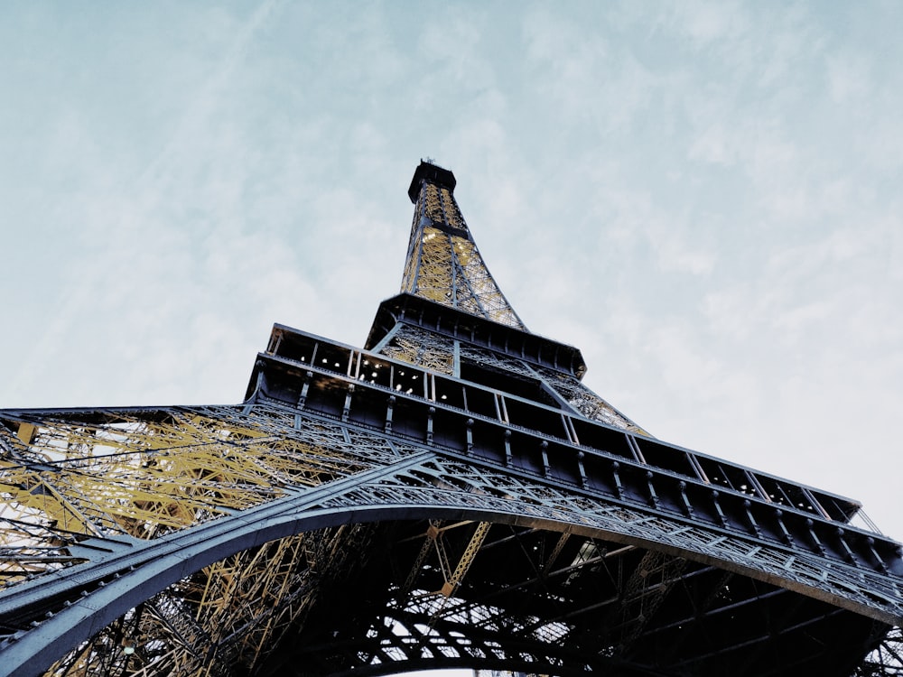 worms eye view of eiffel tower