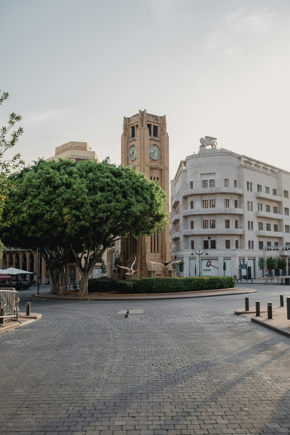 edificio in cemento marrone vicino agli alberi verdi durante il giorno