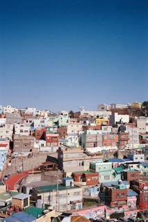 A panoramic view of the colorful houses in Comuna 13.